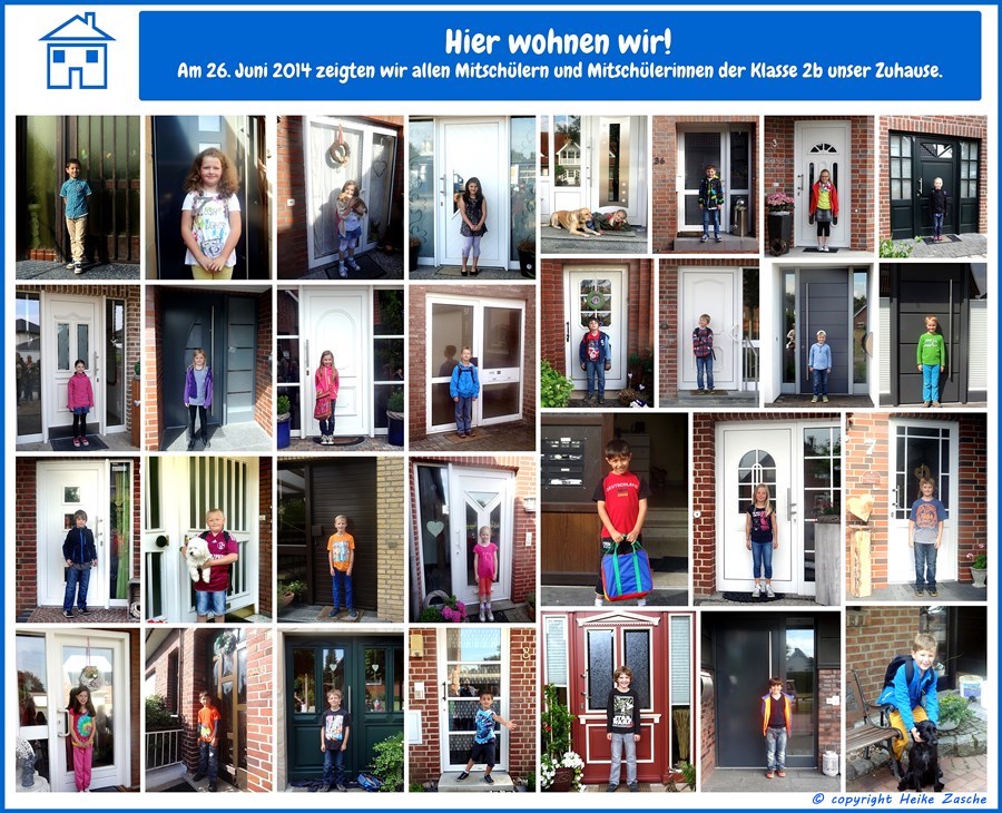 Die Klasse 2b vor ihren Haustüren - Collage © copyright Heike Zasche